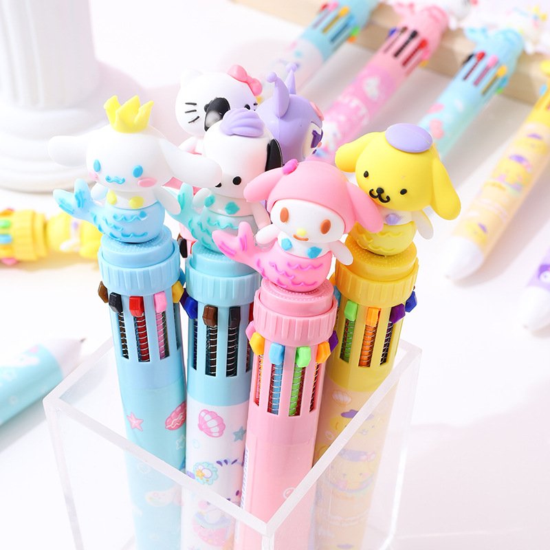 Cartoon mermaid ten-color integrated ballpoint pen high-value girl's notebook pen cute multi-color pen 0.7mm