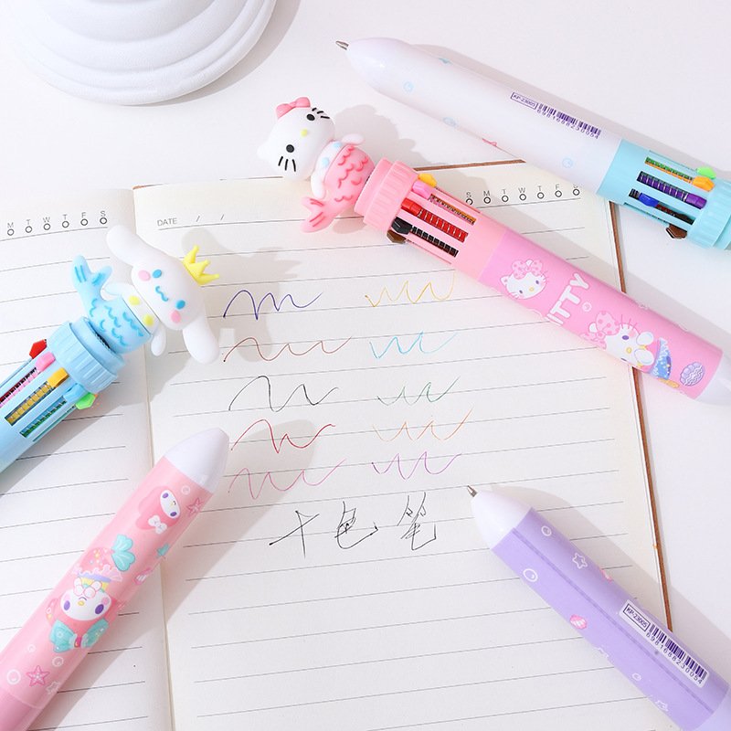 Cartoon mermaid ten-color integrated ballpoint pen high-value girl's notebook pen cute multi-color pen 0.7mm