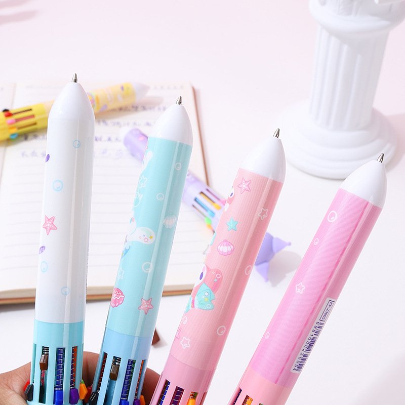 Cartoon mermaid ten-color integrated ballpoint pen high-value girl's notebook pen cute multi-color pen 0.7mm