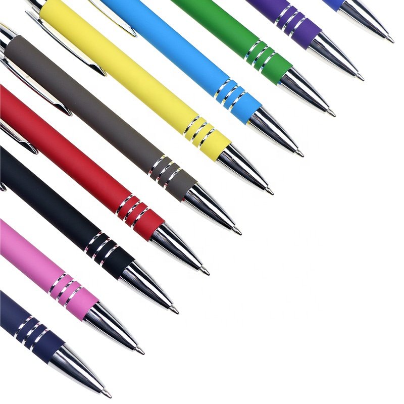 BECOL High Quality Multi Colors Soft Touch Pen Custom Logo Rubber Coated Metal Ball Pen with Stylus for Promotion