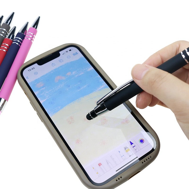 BECOL High Quality Multi Colors Soft Touch Pen Custom Logo Rubber Coated Metal Ball Pen with Stylus for Promotion