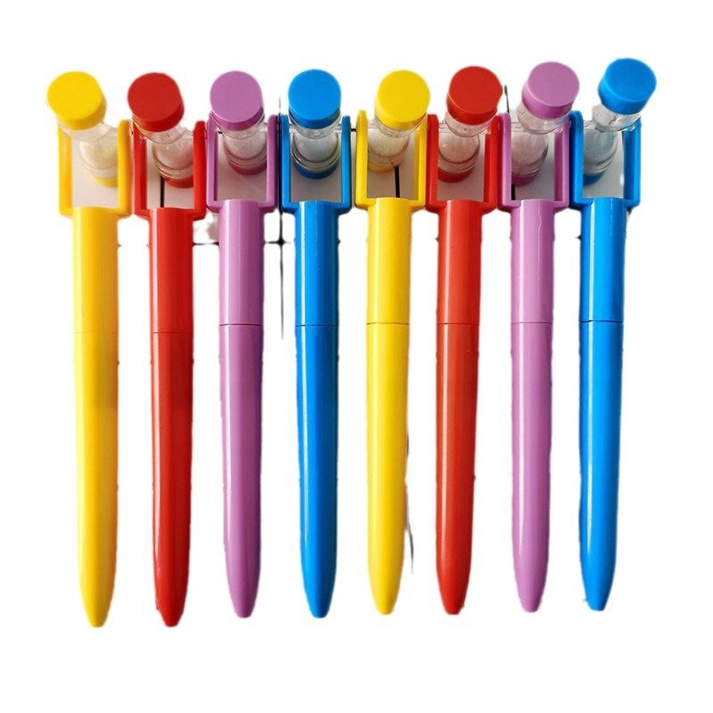 Korean Japan hot creative quicksand timing hourglass bottle top deco plastic ballpoint pen creative gift pen for kids