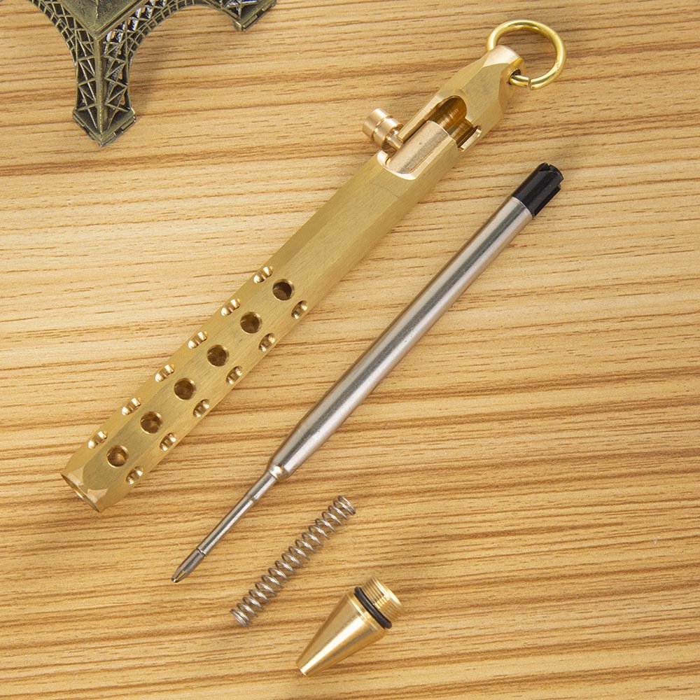 High End Hexagonal Bolt Action Trigger Switch Pen Metal Self-defense Supplies Brass Tactical Tool Portable EDC Pen with keyring