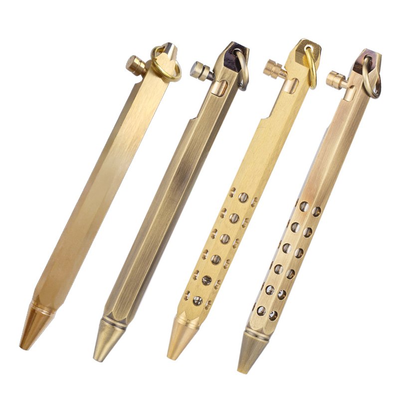 High End Hexagonal Bolt Action Trigger Switch Pen Metal Self-defense Supplies Brass Tactical Tool Portable EDC Pen with keyring