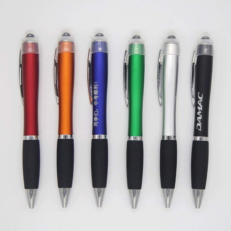 classic customized led laser logo light up pen 3 in 1 stylus pens with rubber grip laser engraved custom logo ballpoint pen