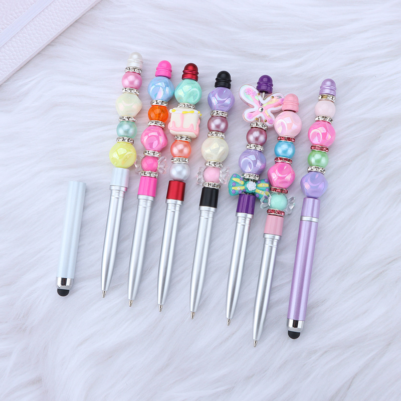 X1029-2 Wholesale Multi Function Plastic Stylus Beadable Pens DIY Decorative Beaded Pens Gift Ballpoint Pens School Supplies