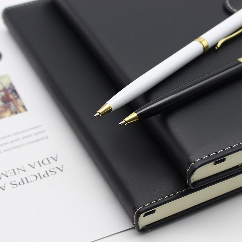 High Quality Metal Business Hotel Ballpoint Pen Custom Logo Minimalist Luxury Design Black White 1.0mm Writing Width Gift