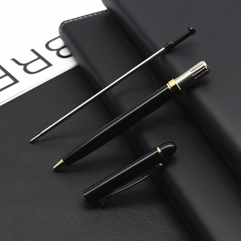 High Quality Metal Business Hotel Ballpoint Pen Custom Logo Minimalist Luxury Design Black White 1.0mm Writing Width Gift