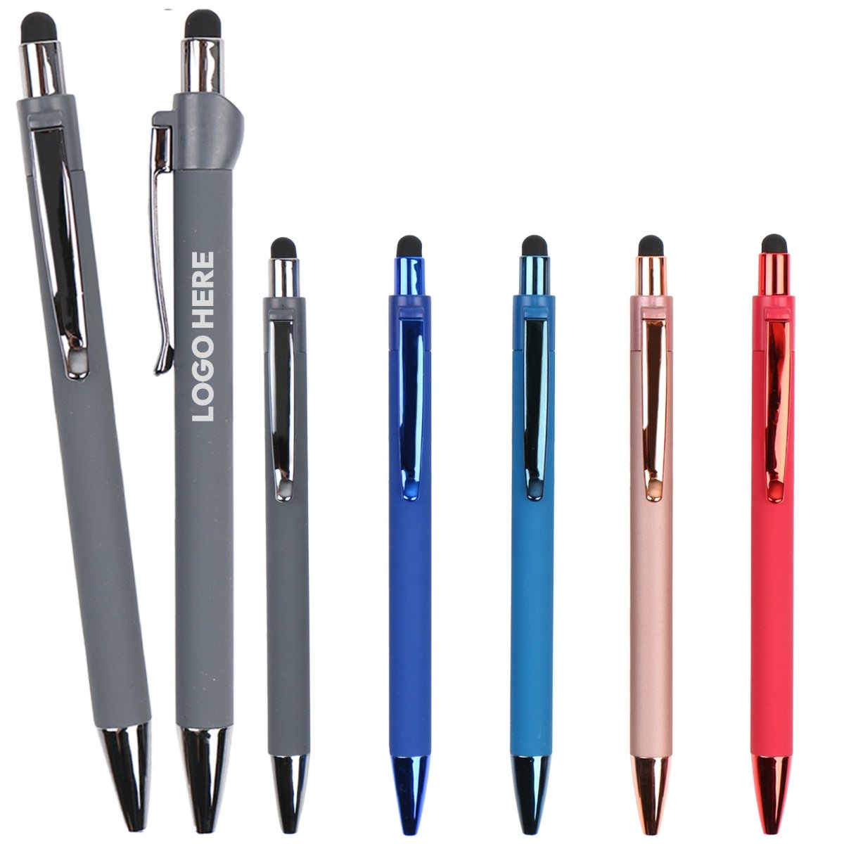 Luxury Promotional Beige Ball Pen Pink Advertise Ballpoint Pen Touch Screen Custom Pen with custom logo Bright chrome plating