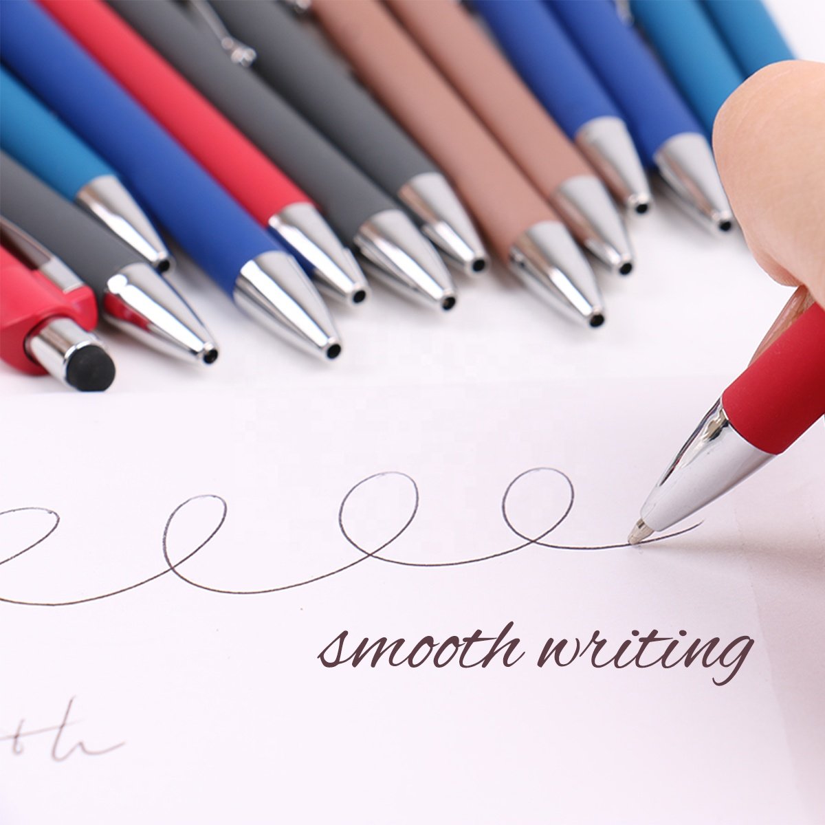 Luxury Promotional Beige Ball Pen Pink Advertise Ballpoint Pen Touch Screen Custom Pen with custom logo Bright chrome plating