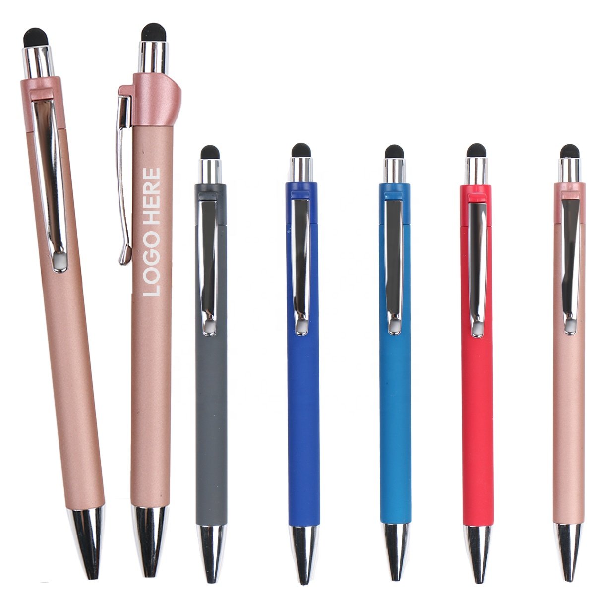 Luxury Promotional Beige Ball Pen Pink Advertise Ballpoint Pen Touch Screen Custom Pen with custom logo Bright chrome plating