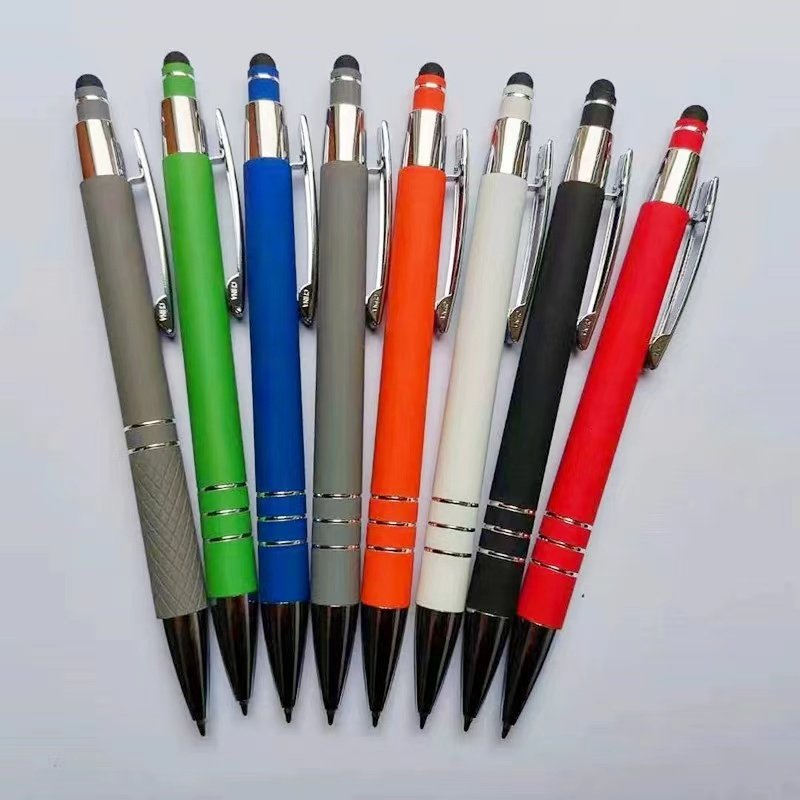 cheap hot promotion promotional cheap plastic gel ink roller ballpoint aluminum touch rubber pens with custom logo
