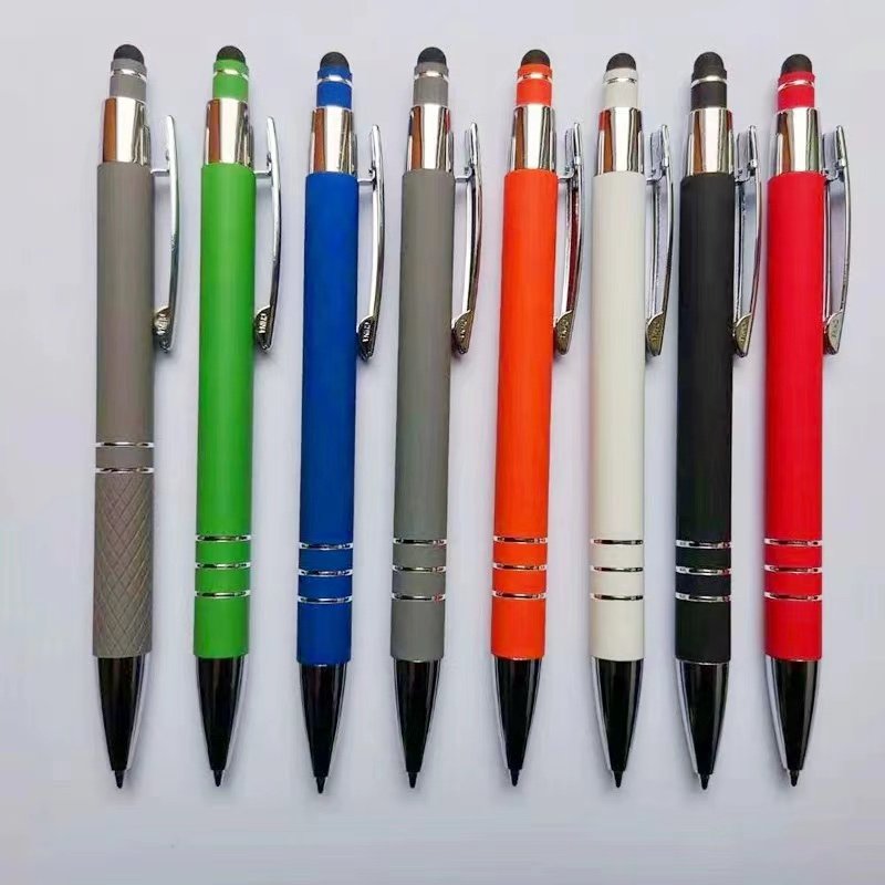 cheap hot promotion promotional cheap plastic gel ink roller ballpoint aluminum touch rubber pens with custom logo