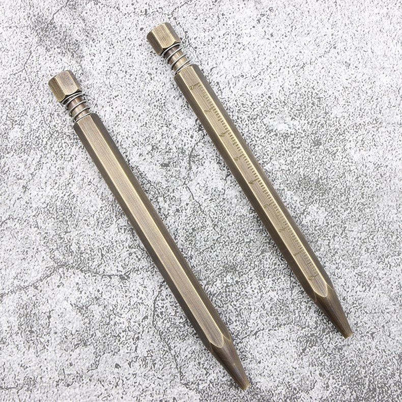Heavy Retro Vintage industrial style No Clip ballpoint pen Matte Bronze Chrome Solid Brass Hexagonal Handmade Tactical pen