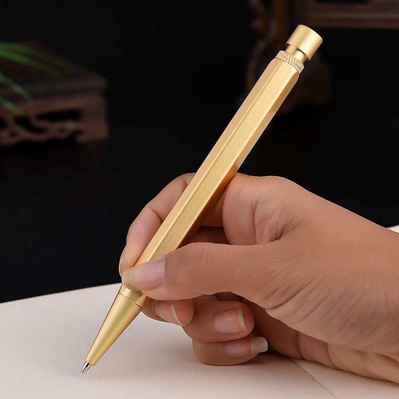 Heavy Retro Vintage industrial style No Clip ballpoint pen Matte Bronze Chrome Solid Brass Hexagonal Handmade Tactical pen