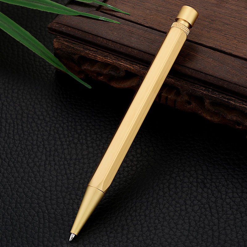 Heavy Retro Vintage industrial style No Clip ballpoint pen Matte Bronze Chrome Solid Brass Hexagonal Handmade Tactical pen