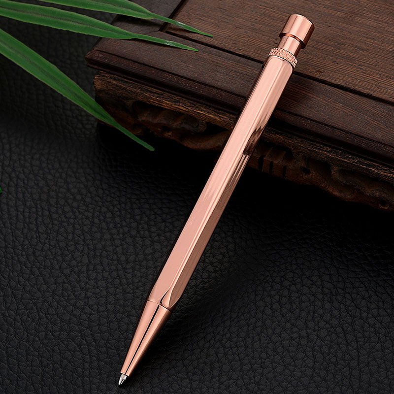 Heavy Retro Vintage industrial style No Clip ballpoint pen Matte Bronze Chrome Solid Brass Hexagonal Handmade Tactical pen