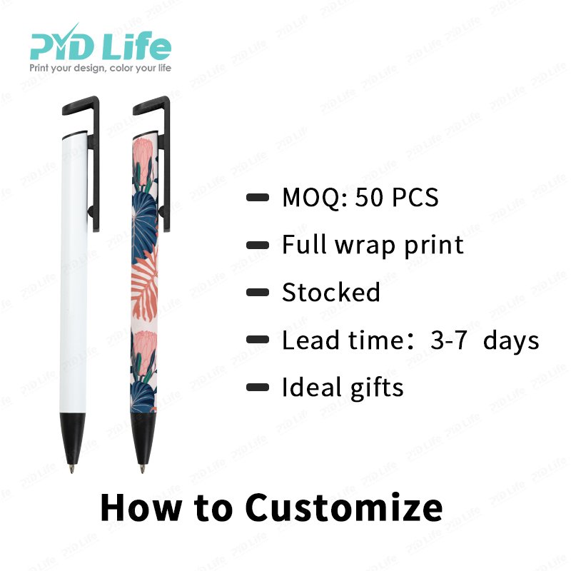 PYD Life Wholesale Custom Logo DIY Aluminum Sublimation Blanks Ballpoint Pen Heat Press Pens for Sublimation with Shrink Wrap