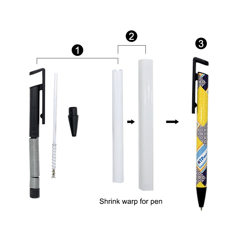 Customized DIY Logo Metal Ballpoint Pen Sublimation Blank Pens Ballpoint Pen with Shrink Wrap Mobile Stand