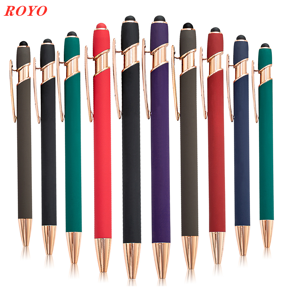 Hot Sale Rubber Matt Rose Metal Promotion Advertising Gift 2 in 1 Ball pen Stylus Screen Ballpoint Pen With Custom Logo