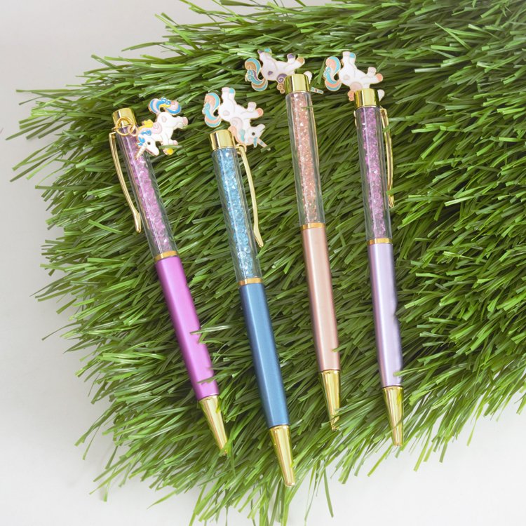 O&Q manufacturers unique design Dream Unicorn Pendant ballpoint pen with shiny crystal sand for student girl gifts