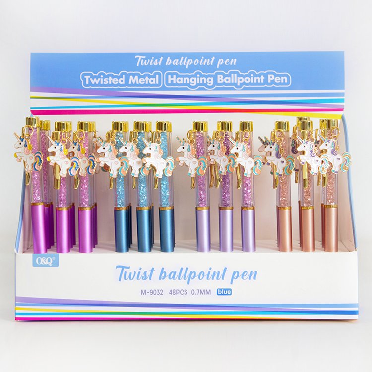 O&Q manufacturers unique design Dream Unicorn Pendant ballpoint pen with shiny crystal sand for student girl gifts
