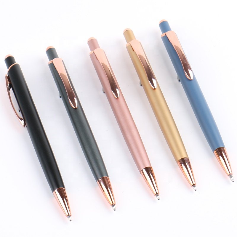 Factory Custom Logo Luxury Promotional Beige Ball Pen with Rose Gold Advertising Ballpoint Pen Ballpen Golden Gold Pen