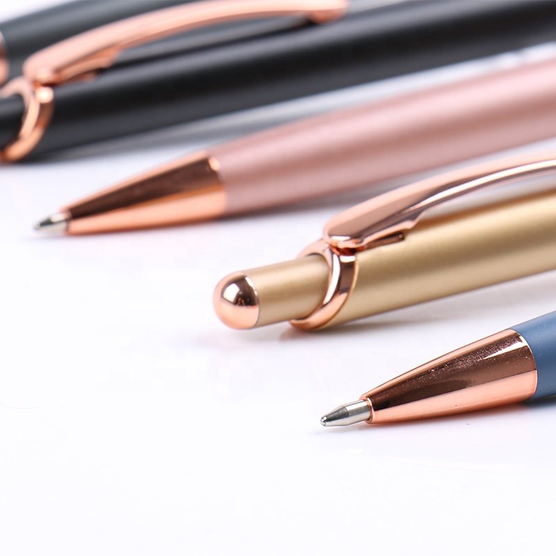 Factory Custom Logo Luxury Promotional Beige Ball Pen with Rose Gold Advertising Ballpoint Pen Ballpen Golden Gold Pen