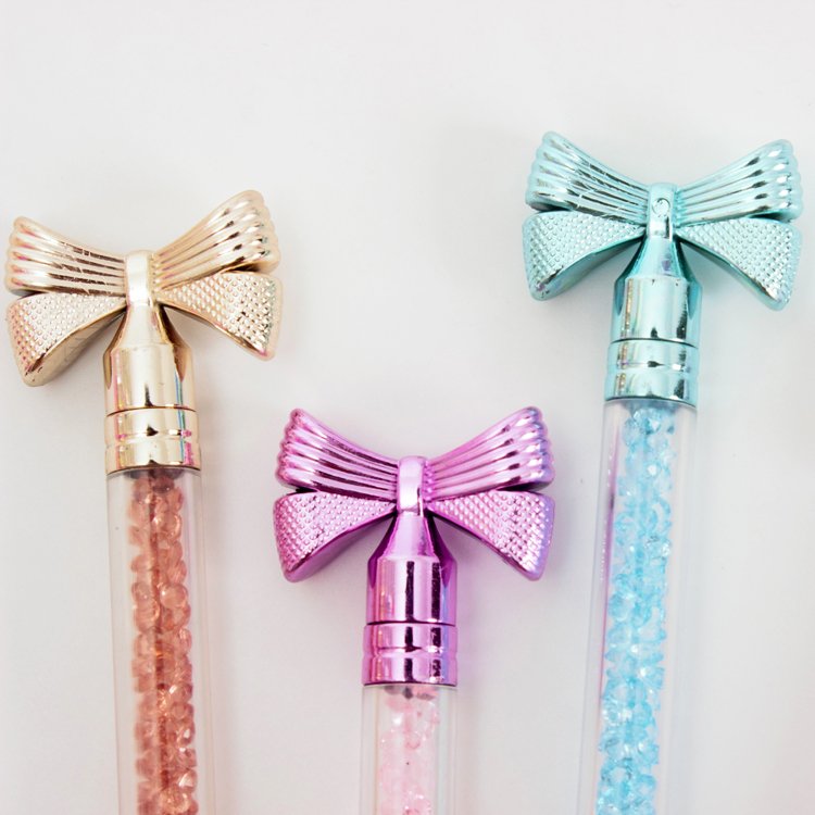 O&Q Luxury gift Beautiful bow shape ball pens factory price with shiny glitter crushed diamonds for stationary