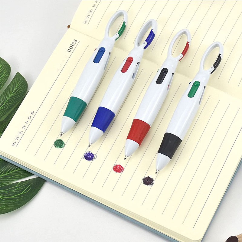 custom 4 in 1 colors Retractable Multicolor Ballpoint Pens with Carabiner Keychain for Office School Supplies Children Gift