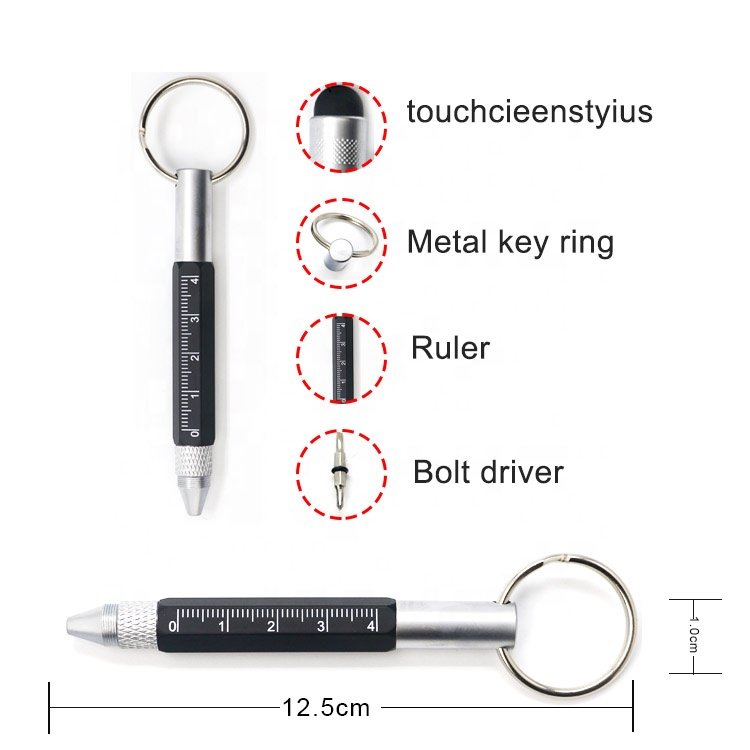 mini Multifunction Ballpoint Pen, 6 In 1 of Ball Pen, Stylus, Screwdriver, Scale, Keychain
