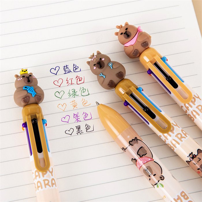 Free samples Kids kawaii capybara stationery 2025 cheap custom advertise plastic ballpoint pen school writing tools pens 0.5mm