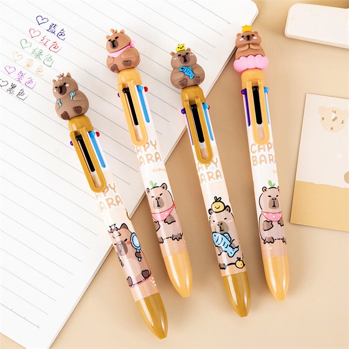 Free samples Kids kawaii capybara stationery 2025 cheap custom advertise plastic ballpoint pen school writing tools pens 0.5mm