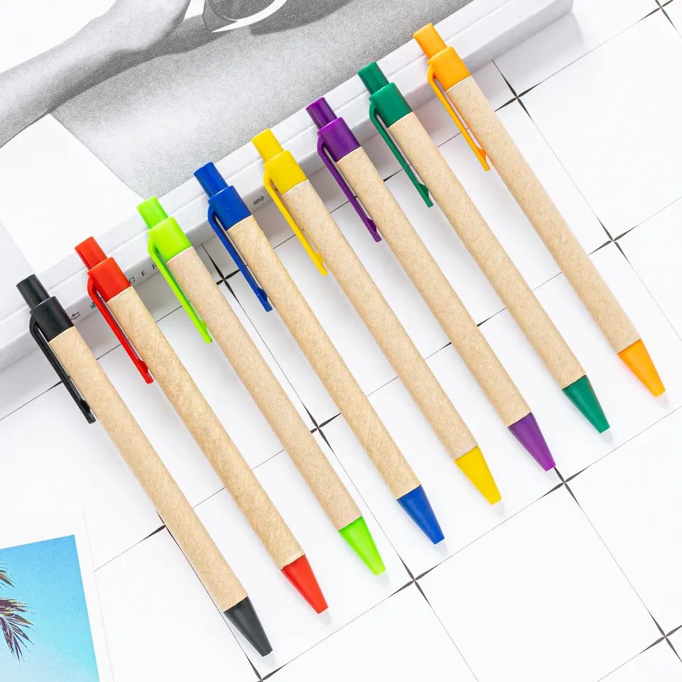 Customized Recycled Kraft paper Eco friendly Ballpoint pen cardboard Customizable Retractable ball point logo pen for Promotion