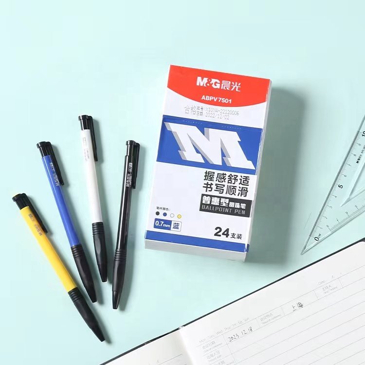 M&G High Quality 0.7mm Plastic Press Ballpoint Pen Business Pen with Black Red Blue ink Colors