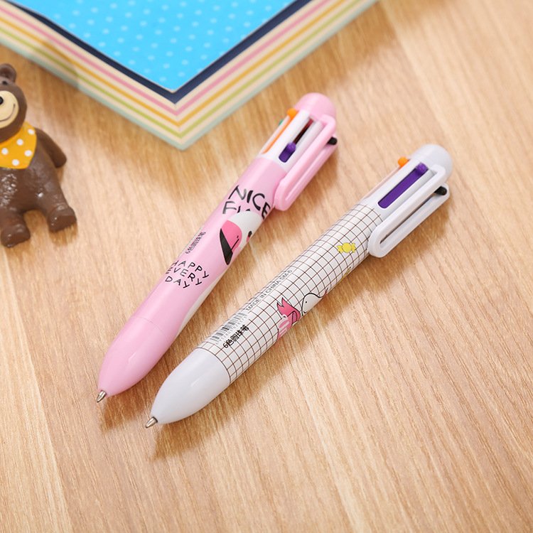 Stationery Flamingo colored ballpoint pen cute student multi color pen cartoon unicorn 6 color ballpoint pen