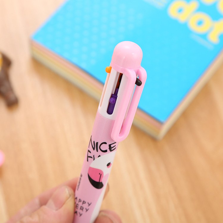 Stationery Flamingo colored ballpoint pen cute student multi color pen cartoon unicorn 6 color ballpoint pen
