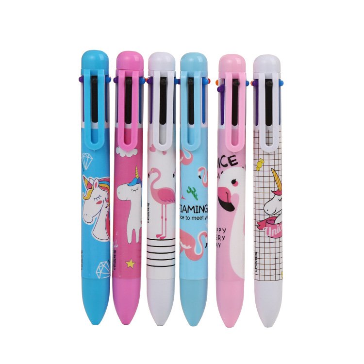 Stationery Flamingo colored ballpoint pen cute student multi color pen cartoon unicorn 6 color ballpoint pen