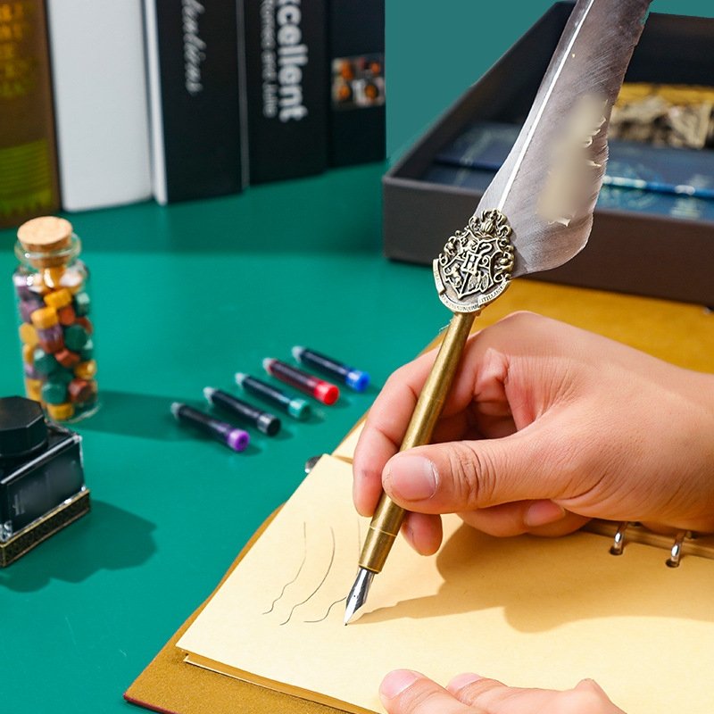 Vintage Notebook Fountain Pen With Ink Quill Feather Pen Sealing Wax Stamp Gift Set