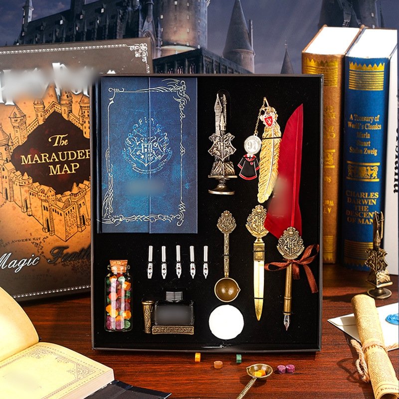 Vintage Notebook Fountain Pen With Ink Quill Feather Pen Sealing Wax Stamp Gift Set