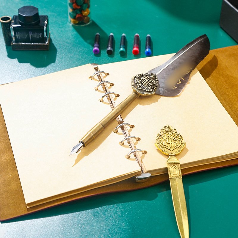 Vintage Notebook Fountain Pen With Ink Quill Feather Pen Sealing Wax Stamp Gift Set