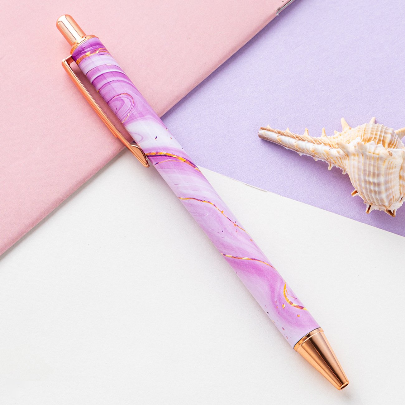 Wholesale Marbling Pattern Metal Ball point Pen Glitter Black Ink Retractable Writing Pen Accept Custom Logo