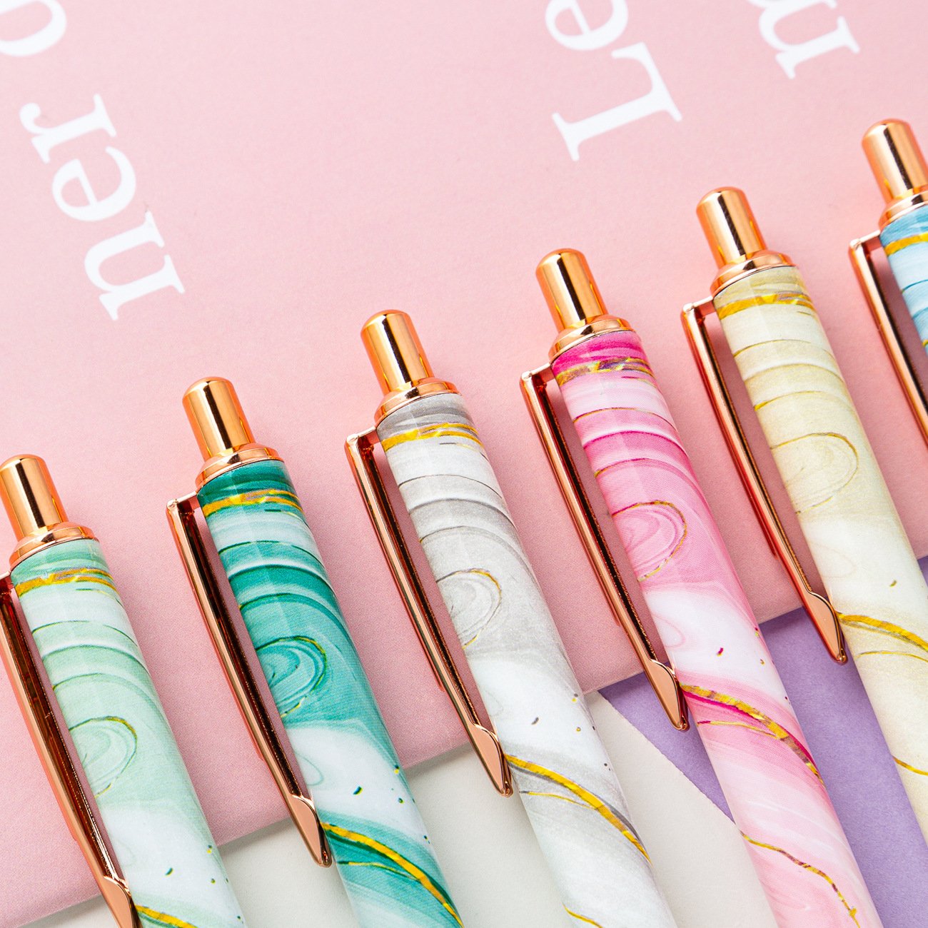 Wholesale Marbling Pattern Metal Ball point Pen Glitter Black Ink Retractable Writing Pen Accept Custom Logo