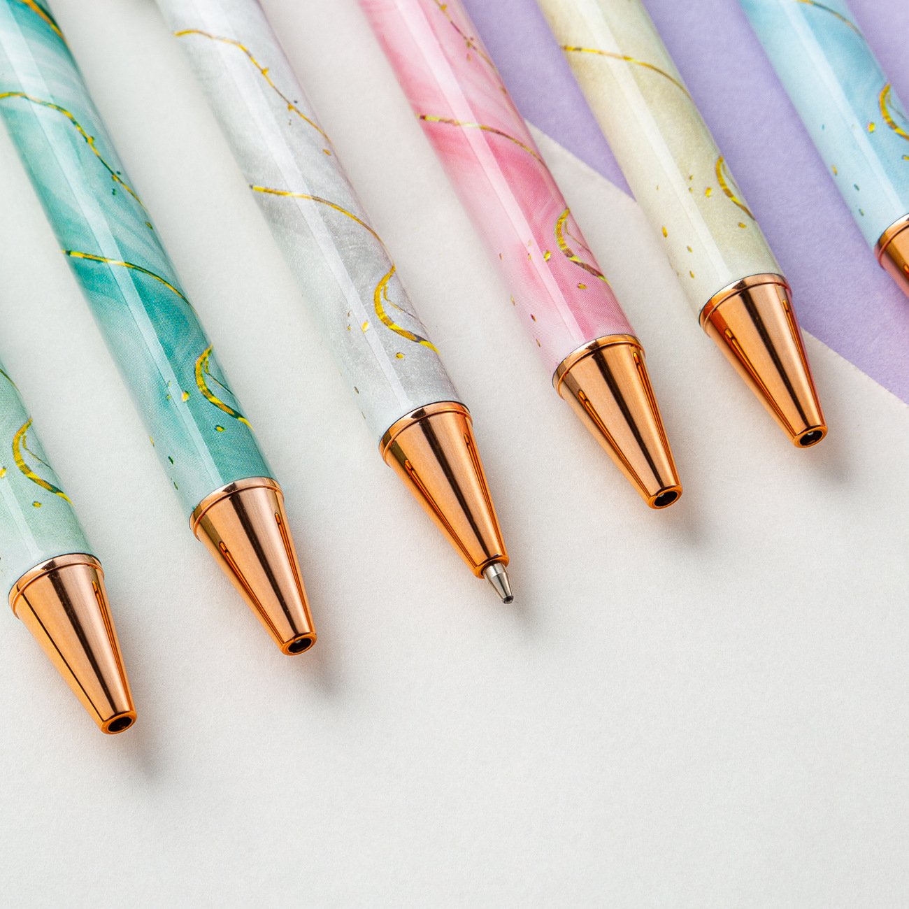 Wholesale Marbling Pattern Metal Ball point Pen Glitter Black Ink Retractable Writing Pen Accept Custom Logo