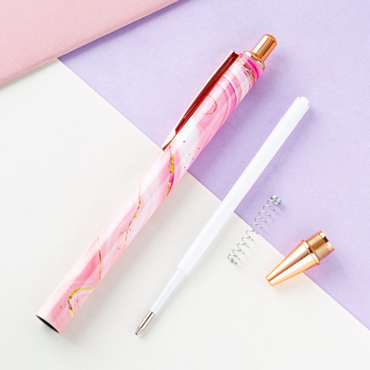 Wholesale Marbling Pattern Metal Ball point Pen Glitter Black Ink Retractable Writing Pen Accept Custom Logo