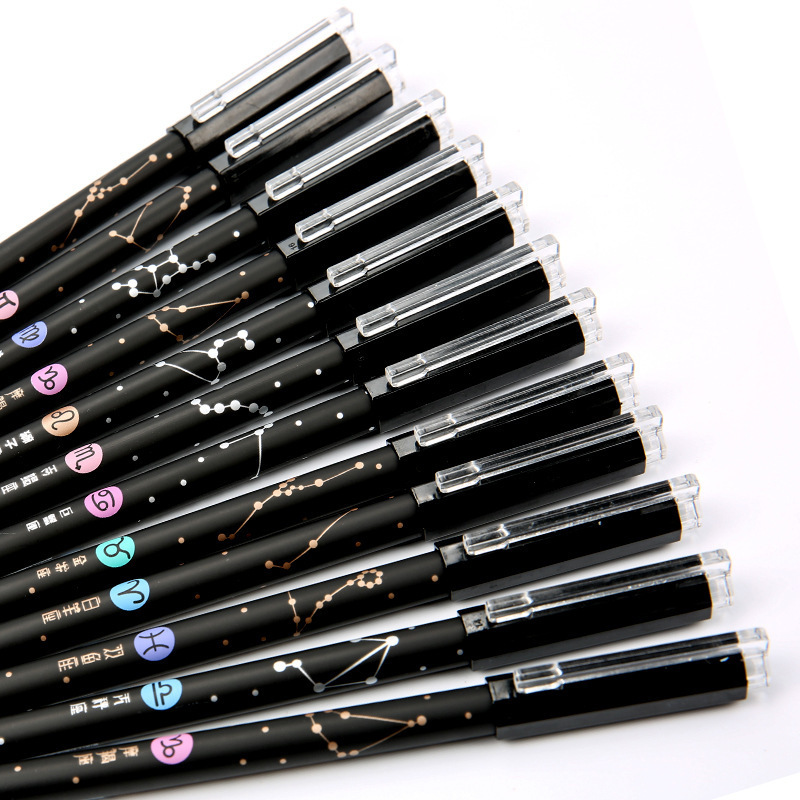 X1028-2 12 Constellation Erasable Gel Pen Set Suitable For Primary School Students, Promotional Ink Pen 0.5MM Black And Blue Pen