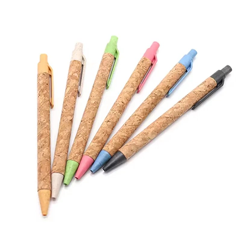 Customer logo ecological recycled eco logo pen wheat straw material cork pen eco ballpoint pen