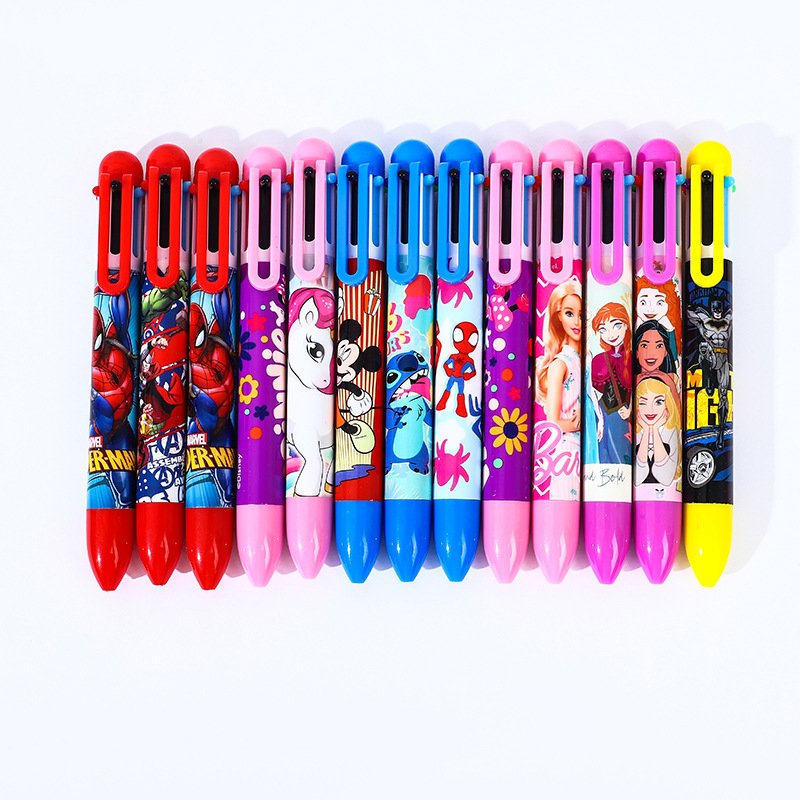 Multi colored ballpoint pen cartoon cute 6-color press ballpoint pen film color multifunctional student hand account pen