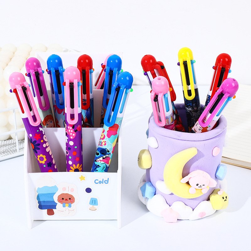 Multi colored ballpoint pen cartoon cute 6-color press ballpoint pen film color multifunctional student hand account pen