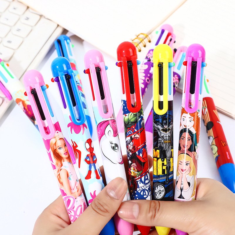 Multi colored ballpoint pen cartoon cute 6-color press ballpoint pen film color multifunctional student hand account pen